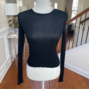 Ralph Lauren Black Silk Cropped Fitted Long Sleeve Sweater Medium